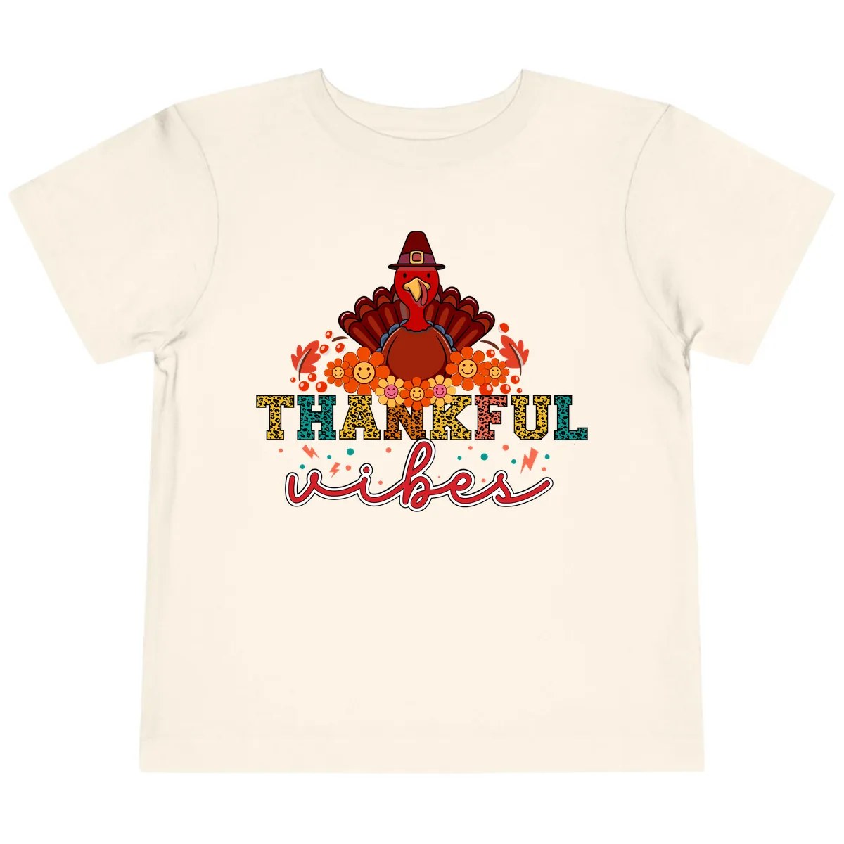 Turkey Vibes Thanksgiving Design Toddler T-Shirt in Natural